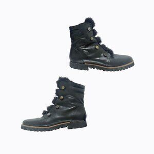 Franco Sarto Cody Black Leather Combat Lug Bootie 9 Fur Trim Military 90s Grunge